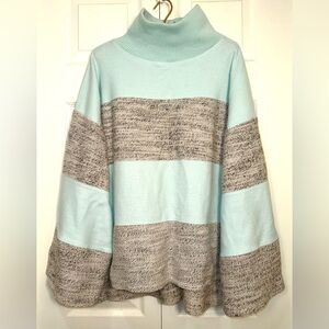 Daily Practice Oversized Colorblock Turtleneck Sweater Mint Gray L Cozy Knit